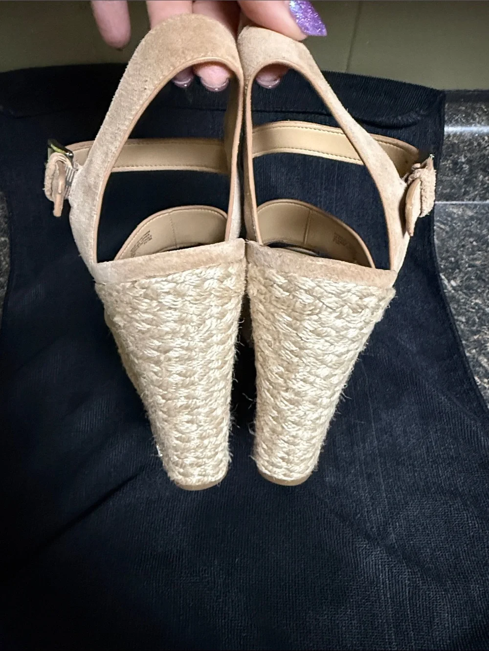 Michael Kors Neutral Beige Suede Espadrille Wedge Sandals
